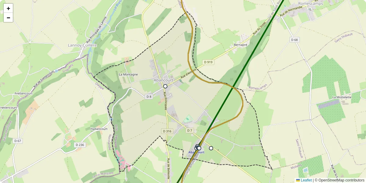 Carte du réseau de transport en commun à Abancourt - lignes de bus et arrêts