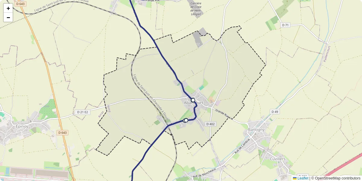 Carte du réseau de transport en commun à Abancourt - lignes de bus et arrêts