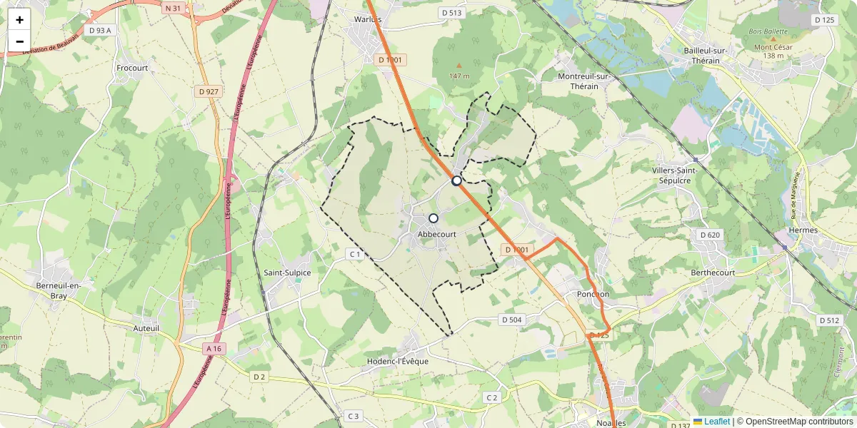 Carte du réseau de transport en commun à Abbecourt - lignes de bus et arrêts