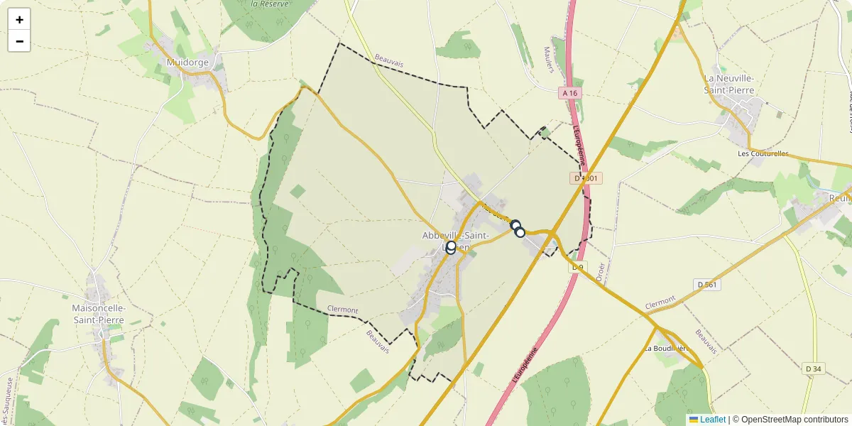 Carte du réseau de transport en commun à Abbeville-Saint-Lucien - lignes de bus et arrêts