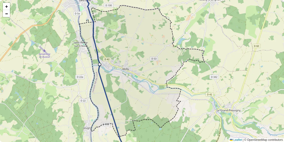 Carte du réseau de transport en commun à Abilly - lignes de bus et arrêts