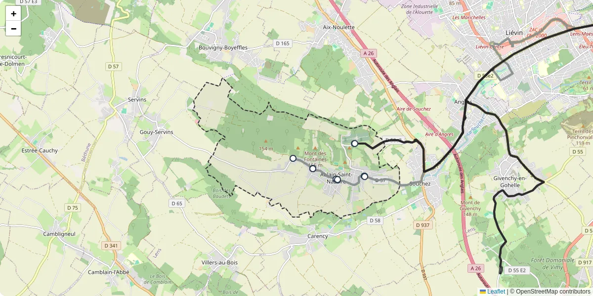 Carte du réseau de transport en commun à Ablain-Saint-Nazaire - lignes de bus et arrêts