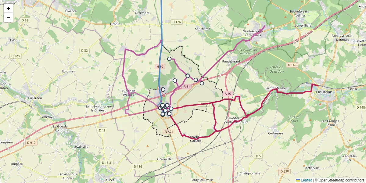Carte du réseau de transport en commun à Ablis - lignes de bus et arrêts