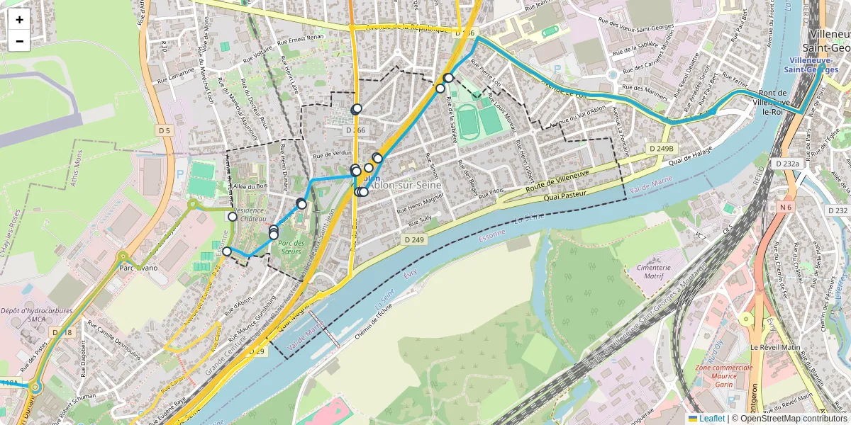 Carte du réseau de transport en commun à Ablon-sur-Seine - lignes de bus et arrêts