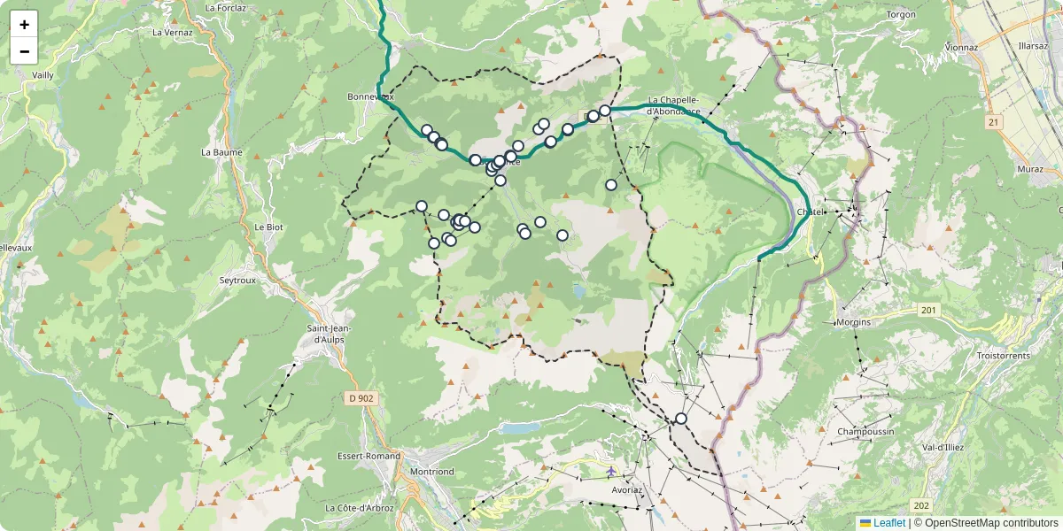 Carte du réseau de transport en commun à Abondance - lignes de bus et arrêts