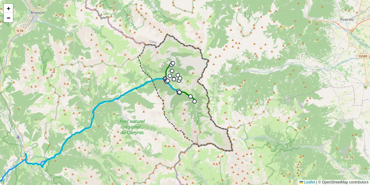 Carte du réseau de transport en commun à Abriès-Ristolas - lignes de bus et arrêts