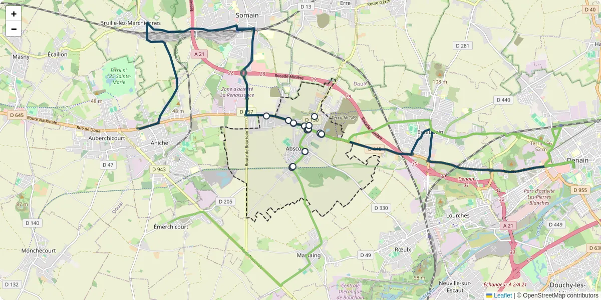 Carte du réseau de transport en commun à Abscon - lignes de bus et arrêts