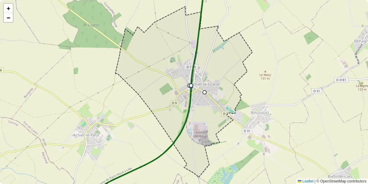 Carte du réseau de transport en commun à Achiet-le-Grand - lignes de bus et arrêts