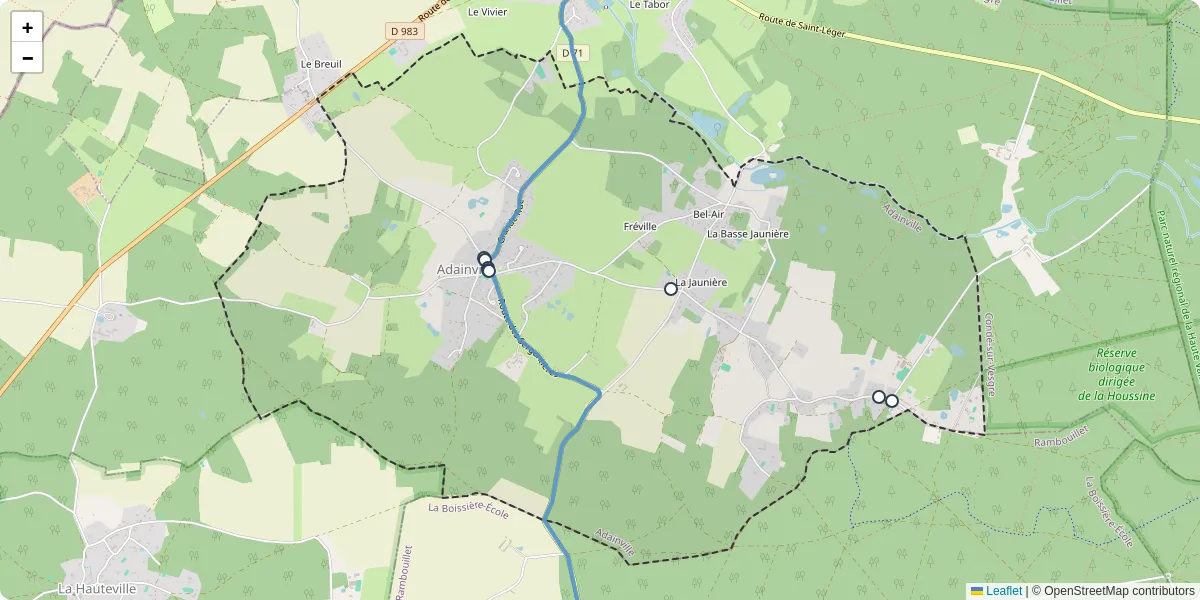 Carte du réseau de transport en commun à Adainville - lignes de bus et arrêts