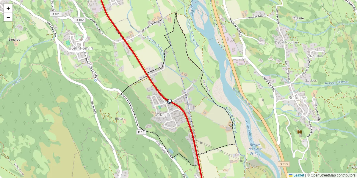 Carte du réseau de transport en commun à Adast - lignes de bus et arrêts