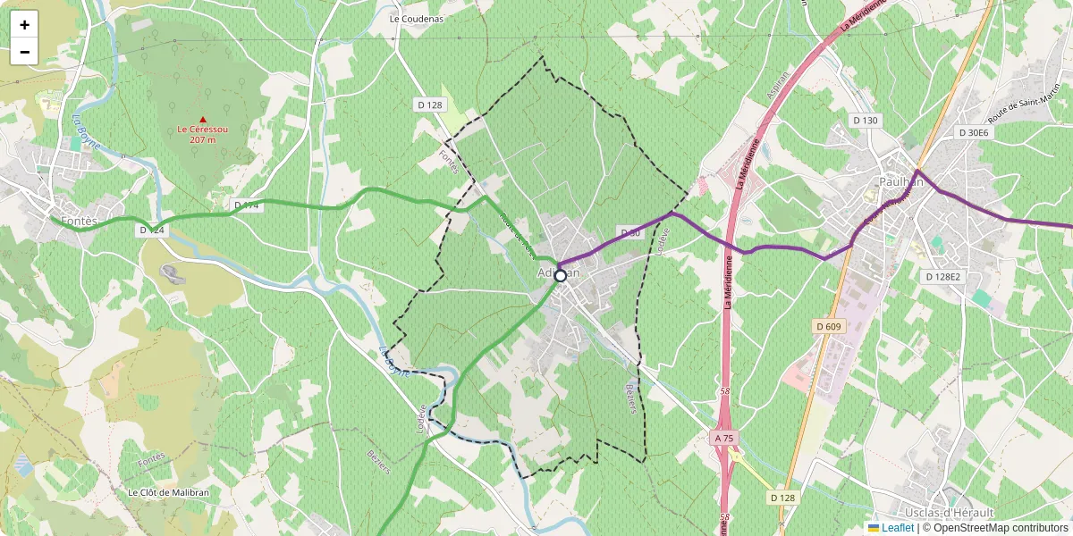 Carte du réseau de transport en commun à Adissan - lignes de bus et arrêts