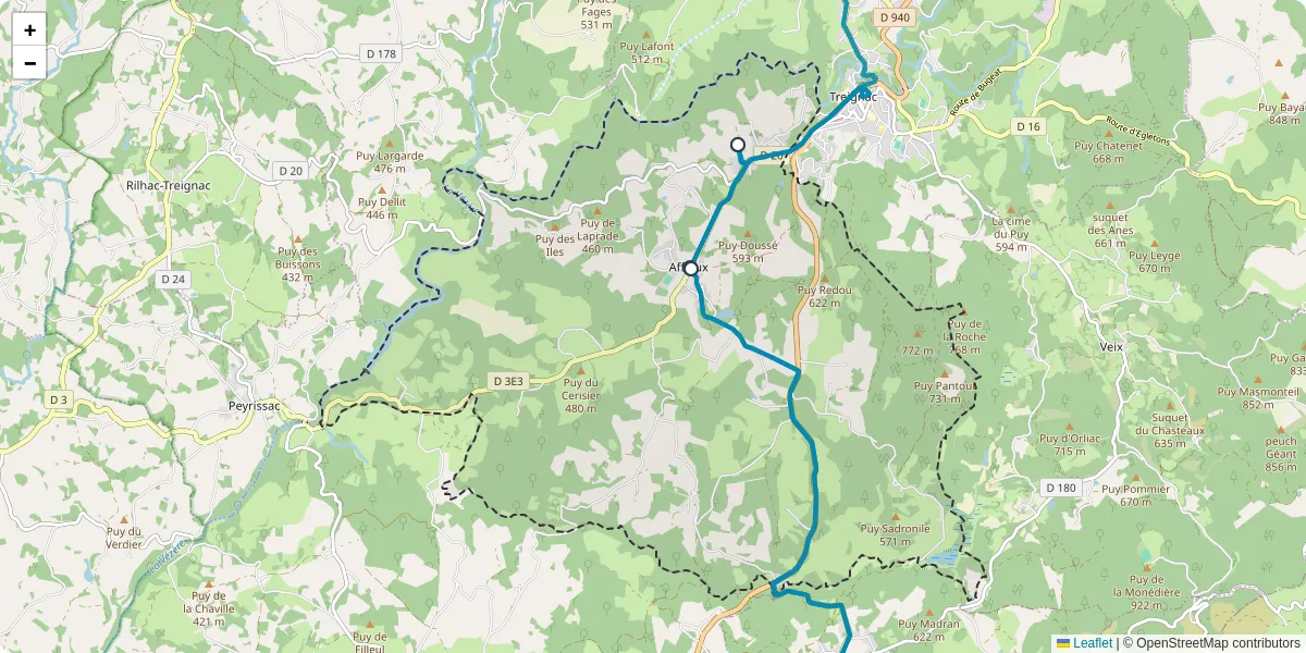 Carte du réseau de transport en commun à Affieux - lignes de bus et arrêts