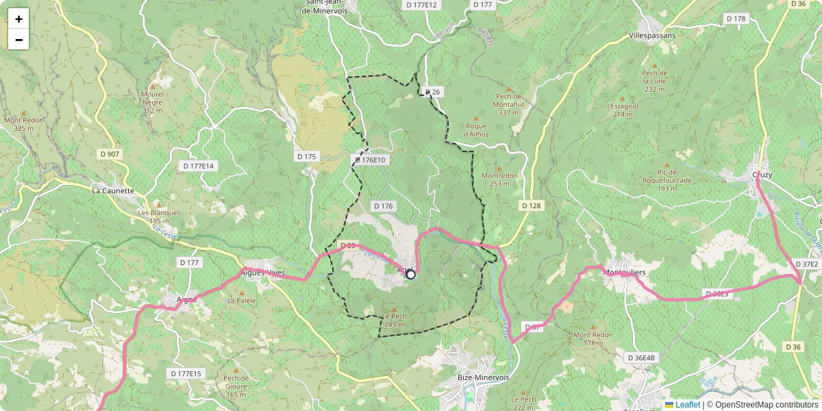 Carte du réseau de transport en commun à Agel - lignes de bus et arrêts
