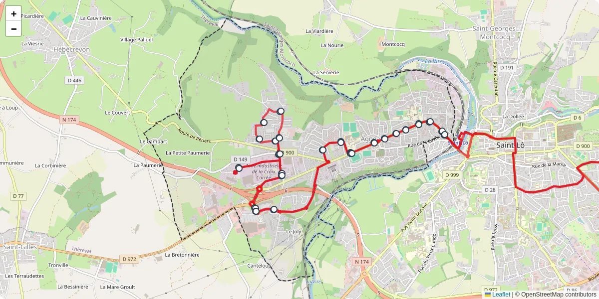 Carte du réseau de transport en commun à Agneaux - lignes de bus et arrêts