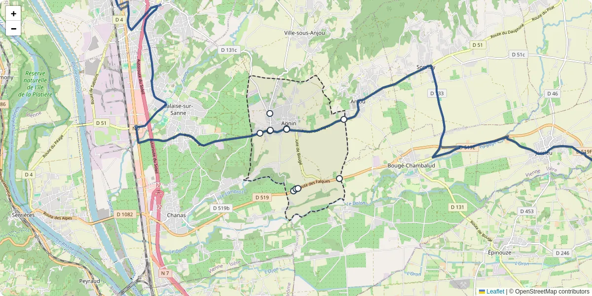 Carte du réseau de transport en commun à Agnin - lignes de bus et arrêts