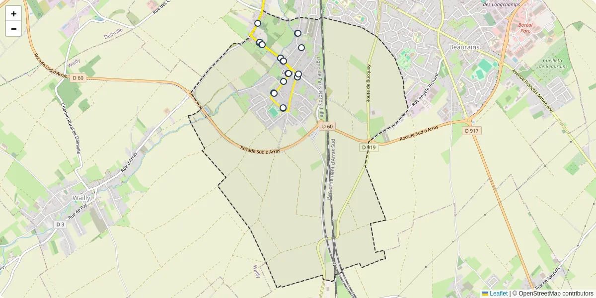 Carte du réseau de transport en commun à Agny - lignes de bus et arrêts