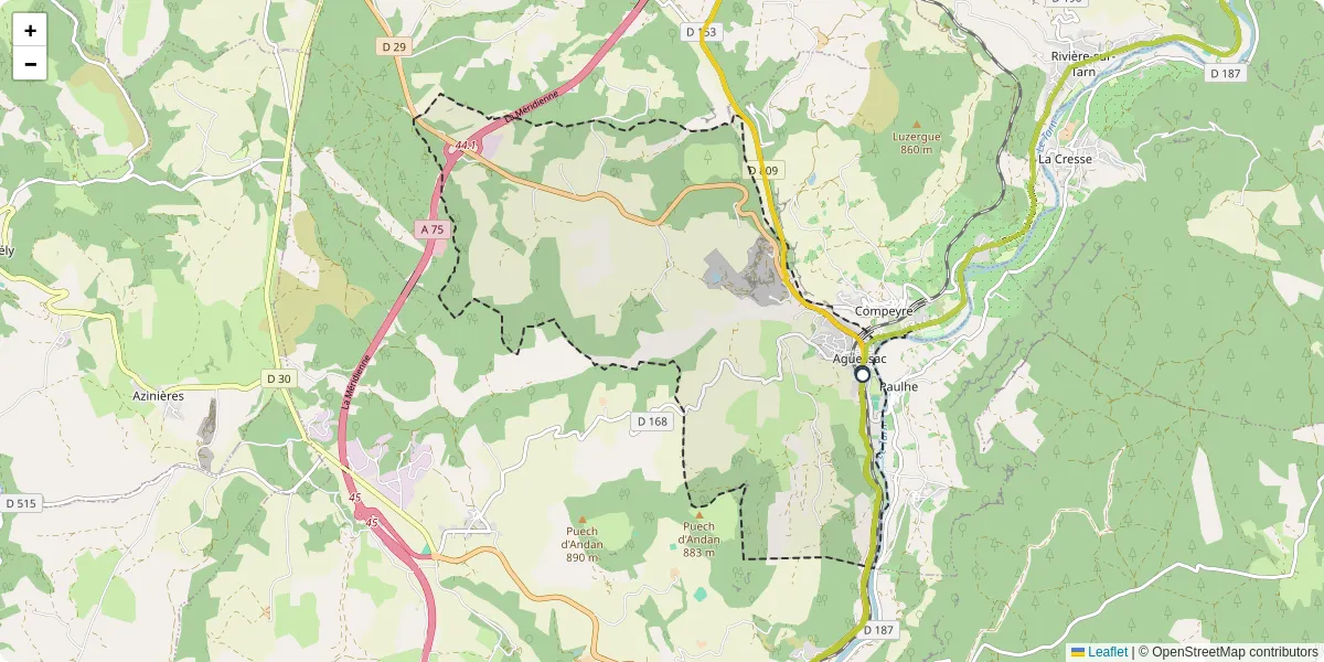 Carte du réseau de transport en commun à Aguessac - lignes de bus et arrêts