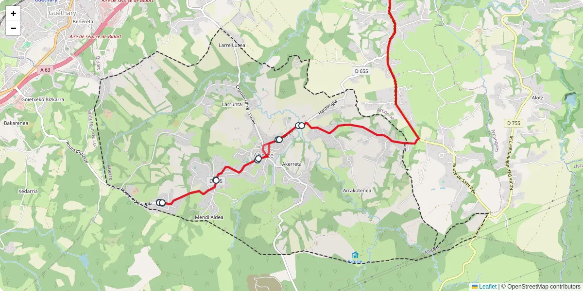 Carte du réseau de transport en commun à Ahetze - lignes de bus et arrêts