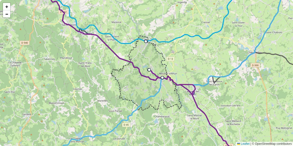 Carte du réseau de transport en commun à Ahun - lignes de bus et arrêts
