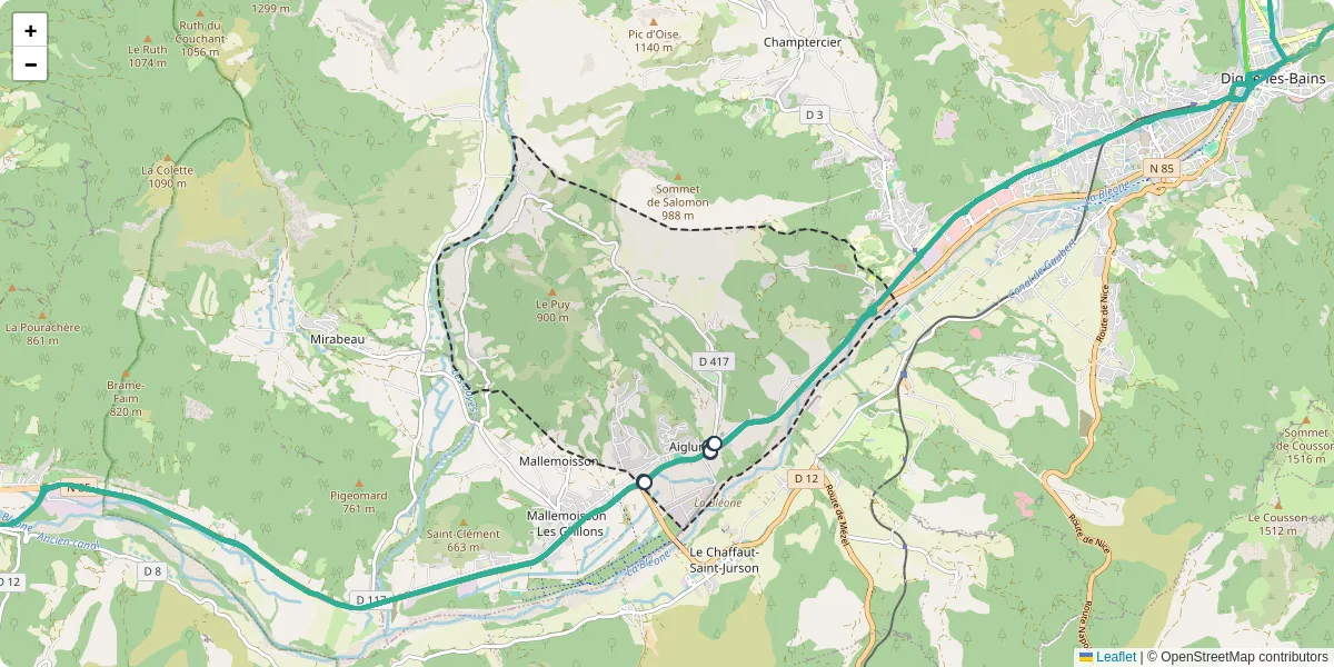 Carte du réseau de transport en commun à Aiglun - lignes de bus et arrêts