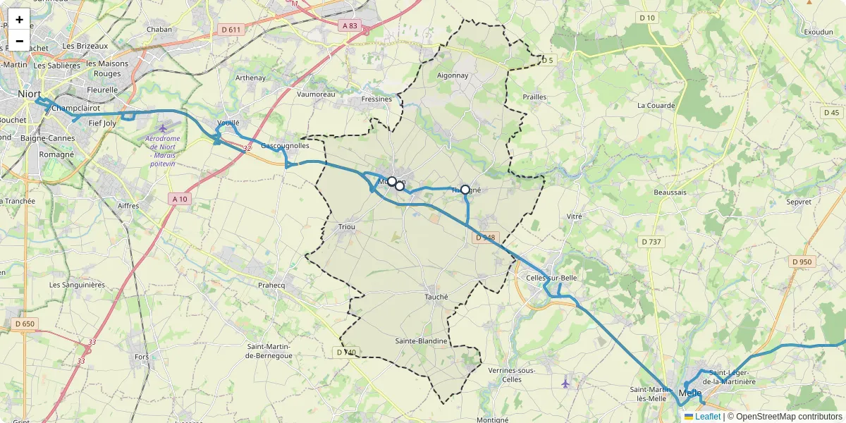 Carte du réseau de transport en commun à Aigondigné - lignes de bus et arrêts