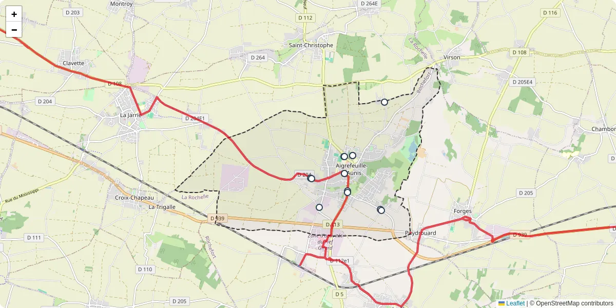 Carte du réseau de transport en commun à Aigrefeuille-d'Aunis - lignes de bus et arrêts