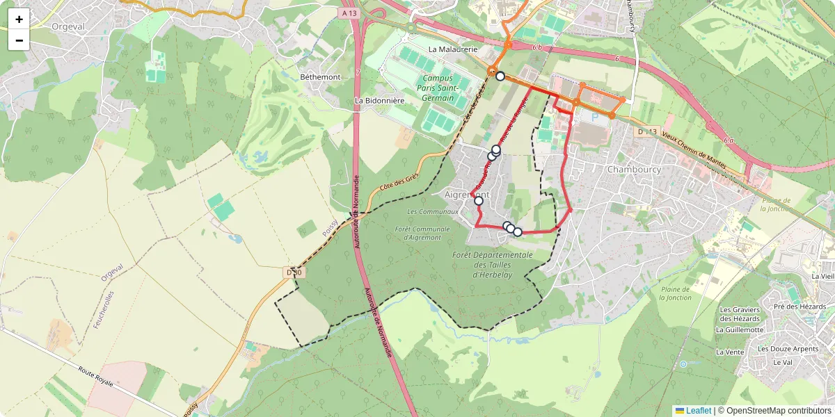 Carte du réseau de transport en commun à Aigremont - lignes de bus et arrêts