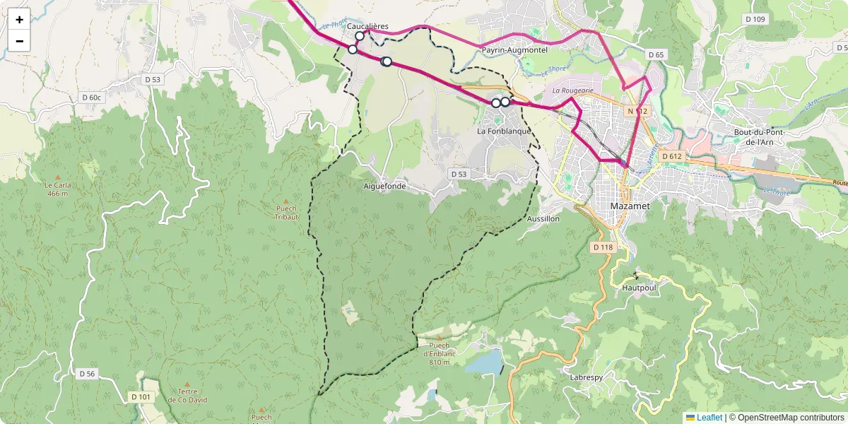 Carte du réseau de transport en commun à Aiguefonde - lignes de bus et arrêts