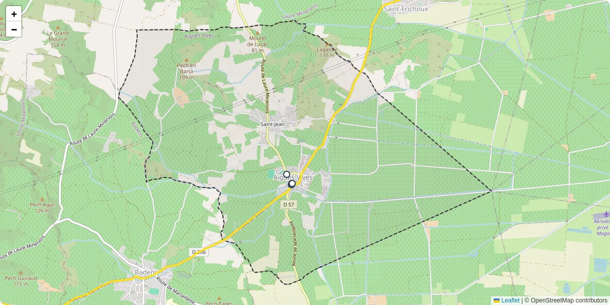 Carte du réseau de transport en commun à Aigues-Vives - lignes de bus et arrêts