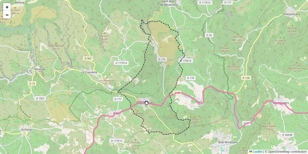 Carte du réseau de transport en commun à Aigues-Vives - lignes de bus et arrêts