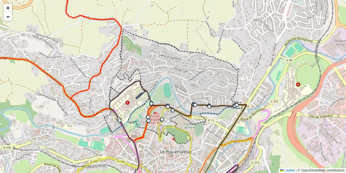 Carte du réseau de transport en commun à Aiguilhe - lignes de bus et arrêts