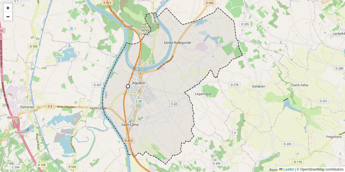 Carte du réseau de transport en commun à Aiguillon - lignes de bus et arrêts