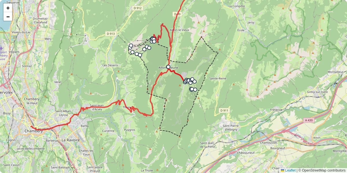 Carte du réseau de transport en commun à Aillon-le-Jeune - lignes de bus et arrêts