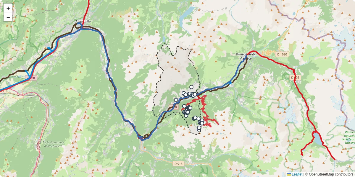 Carte du réseau de transport en commun à Aime-la-Plagne - lignes de bus et arrêts