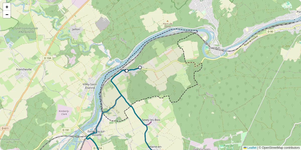Carte du réseau de transport en commun à Aingeray - lignes de bus et arrêts