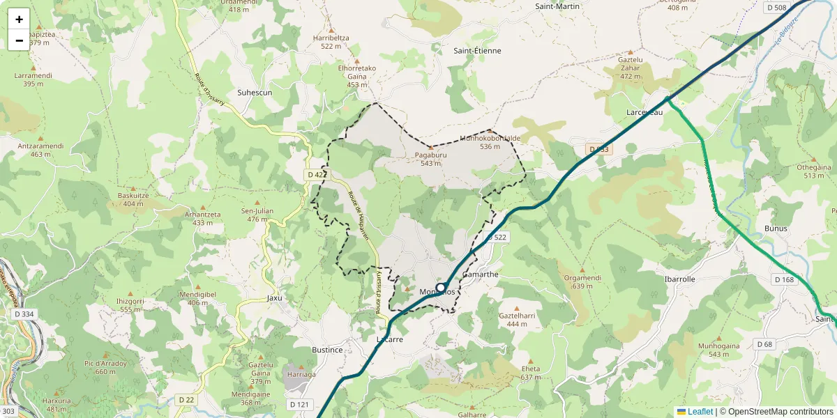 Carte du réseau de transport en commun à Ainhice-Mongelos - lignes de bus et arrêts