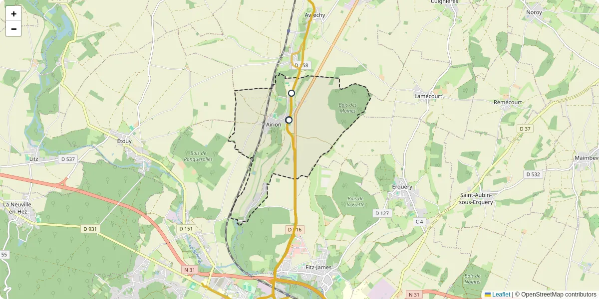 Carte du réseau de transport en commun à Airion - lignes de bus et arrêts