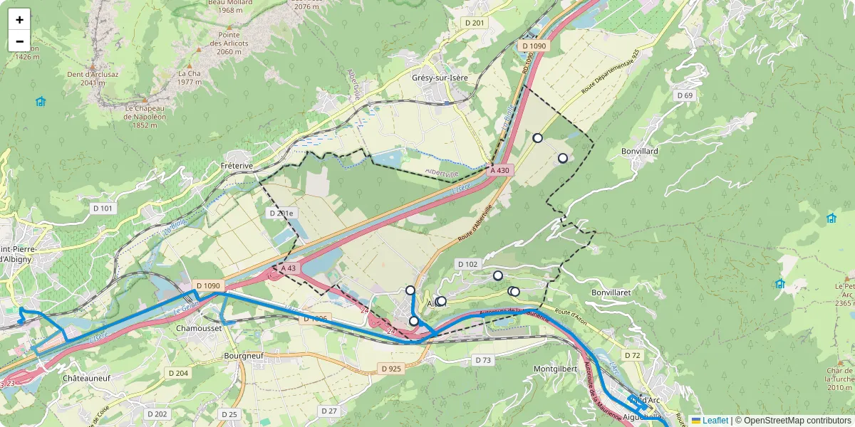 Carte du réseau de transport en commun à Aiton - lignes de bus et arrêts