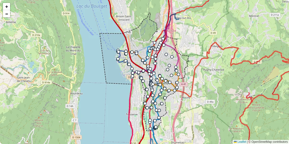 Carte du réseau de transport en commun à Aix-les-Bains - lignes de bus et arrêts