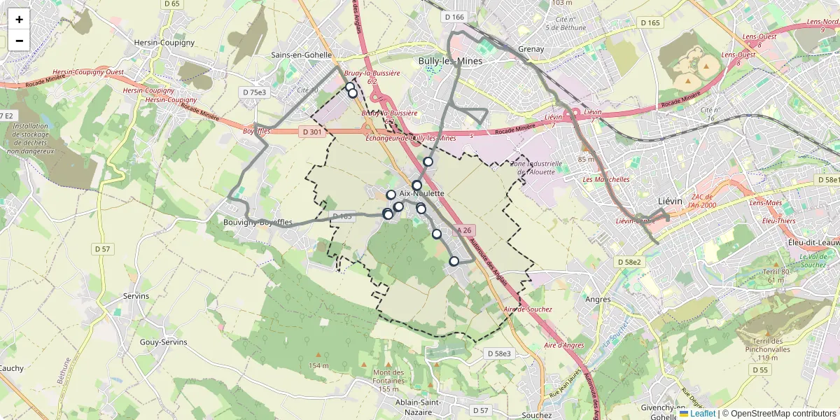 Carte du réseau de transport en commun à Aix-Noulette - lignes de bus et arrêts