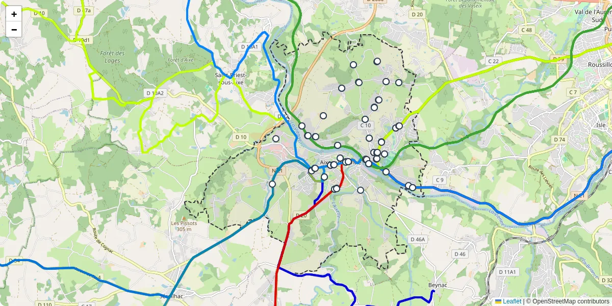 Carte du réseau de transport en commun à Aixe-sur-Vienne - lignes de bus et arrêts