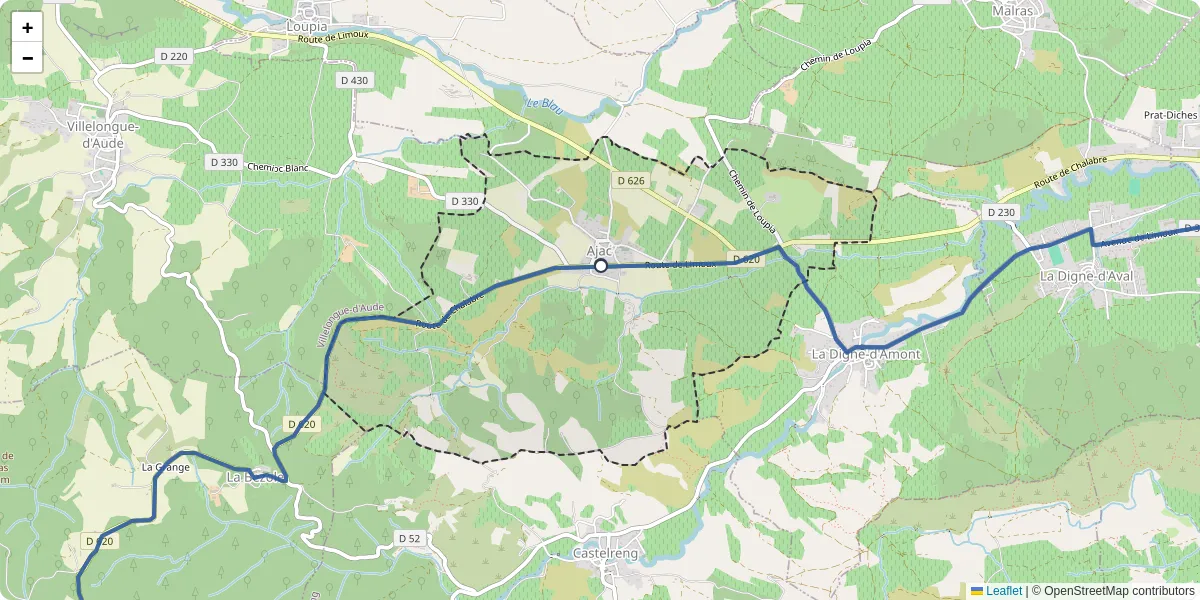 Carte du réseau de transport en commun à Ajac - lignes de bus et arrêts