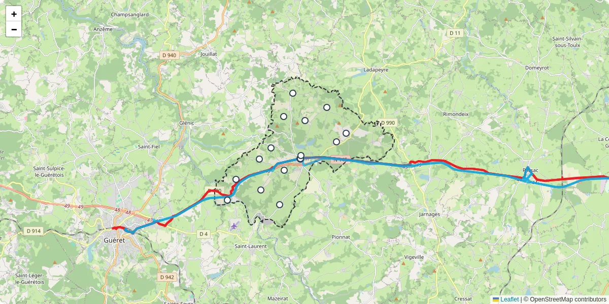Carte du réseau de transport en commun à Ajain - lignes de bus et arrêts