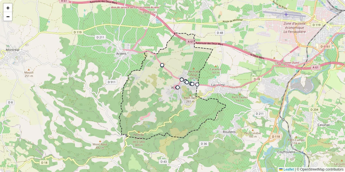 Carte du réseau de transport en commun à Alairac - lignes de bus et arrêts