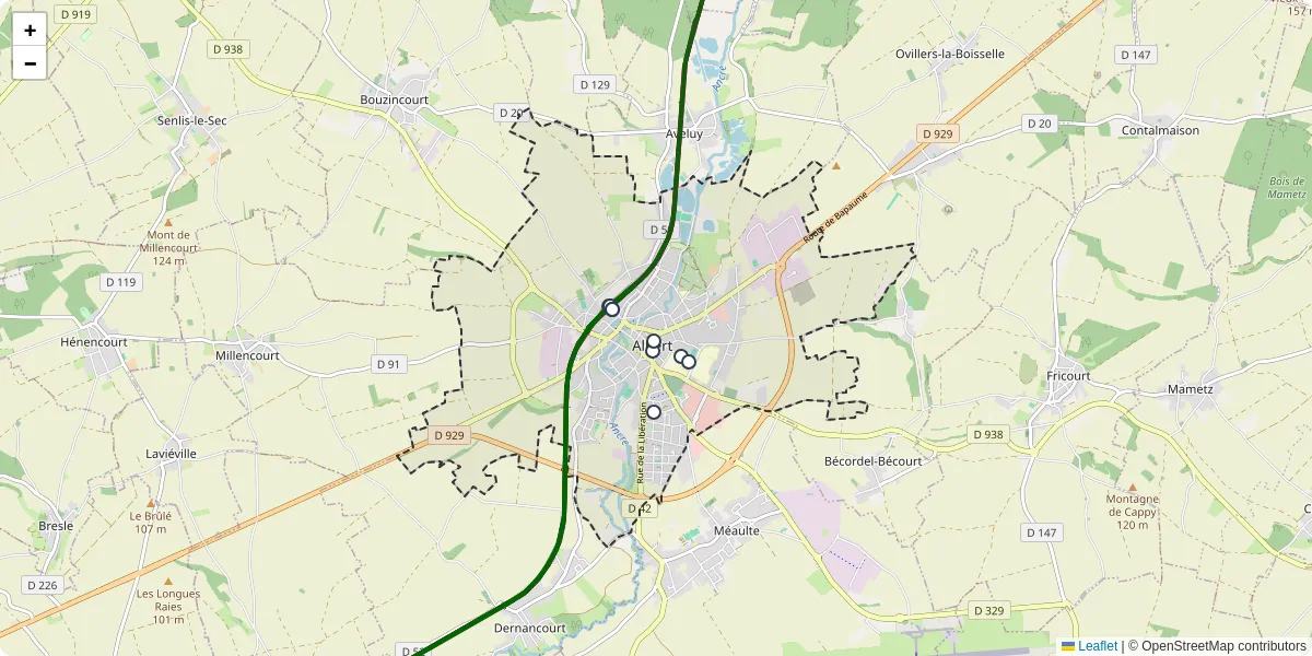 Carte du réseau de transport en commun à Albert - lignes de bus et arrêts