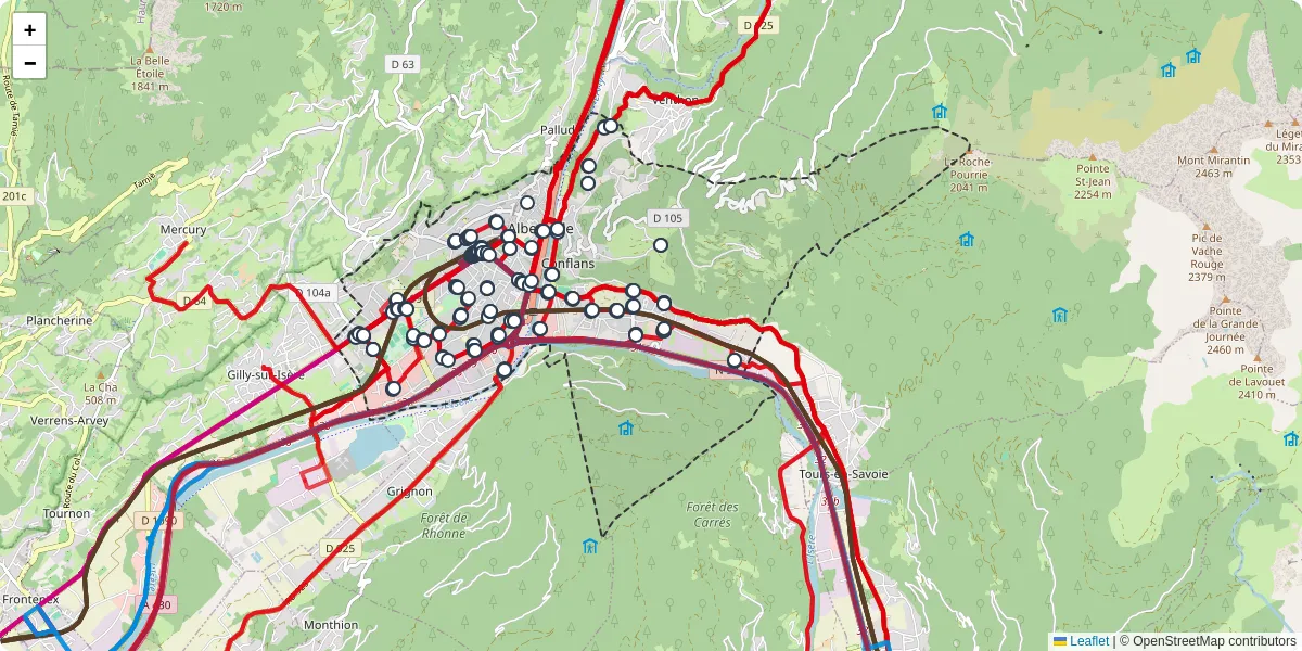 Carte du réseau de transport en commun à Albertville - lignes de bus et arrêts