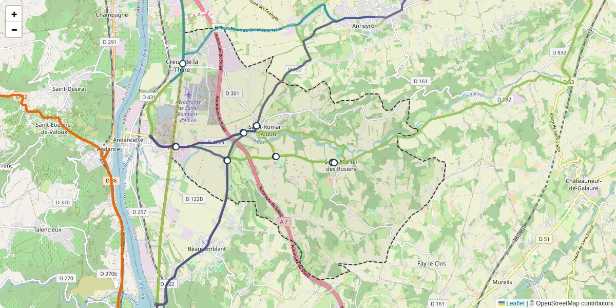 Carte du réseau de transport en commun à Albon - lignes de bus et arrêts