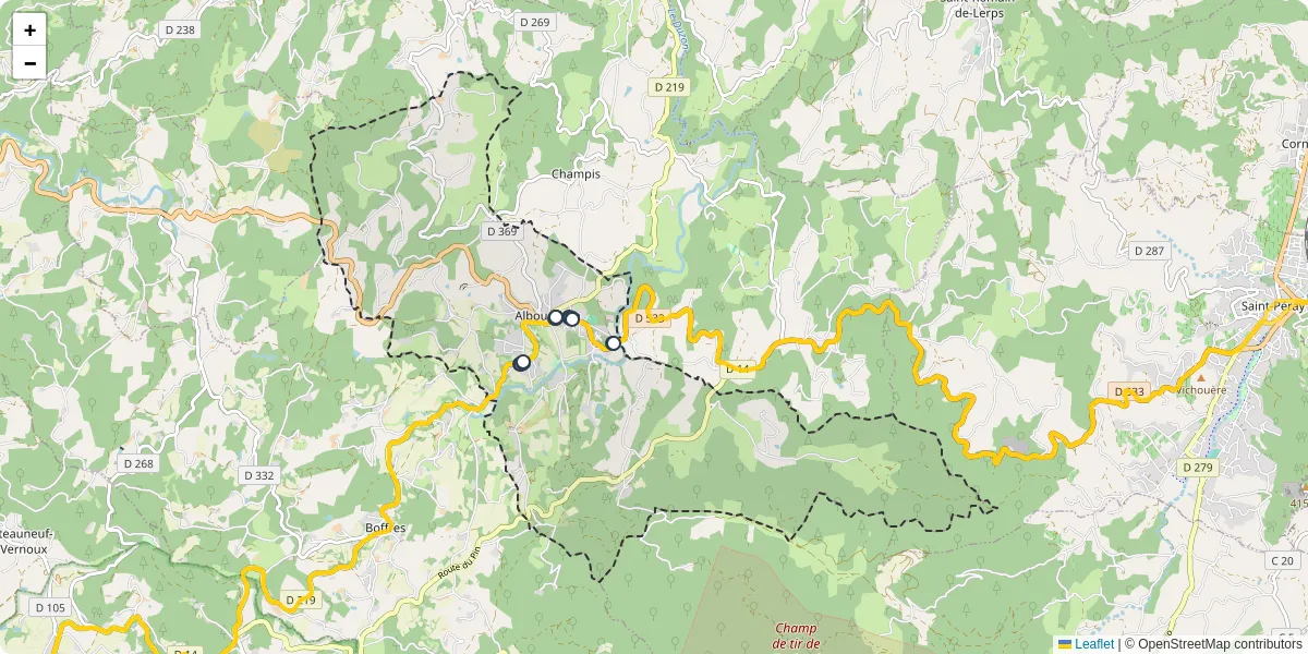Carte du réseau de transport en commun à Alboussière - lignes de bus et arrêts