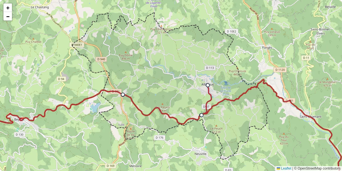 Carte du réseau de transport en commun à Albussac - lignes de bus et arrêts