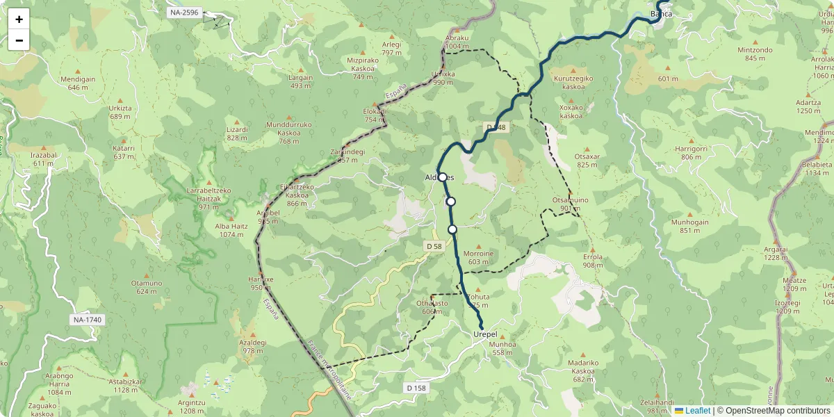 Carte du réseau de transport en commun à Aldudes - lignes de bus et arrêts